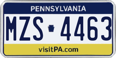 PA license plate MZS4463