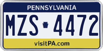 PA license plate MZS4472
