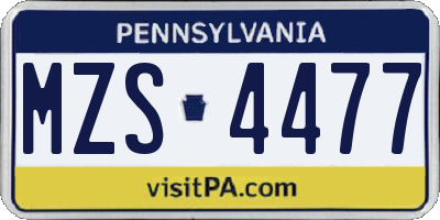 PA license plate MZS4477