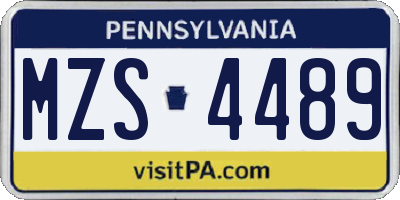 PA license plate MZS4489