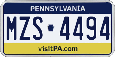 PA license plate MZS4494