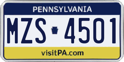 PA license plate MZS4501