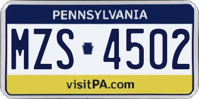 PA license plate MZS4502
