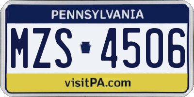 PA license plate MZS4506