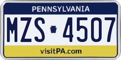 PA license plate MZS4507