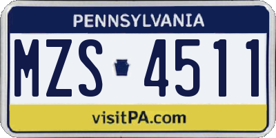 PA license plate MZS4511