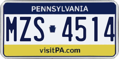 PA license plate MZS4514