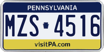PA license plate MZS4516