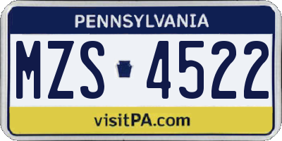 PA license plate MZS4522