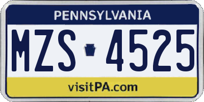 PA license plate MZS4525