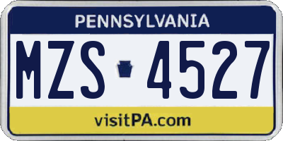 PA license plate MZS4527