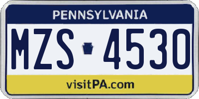 PA license plate MZS4530