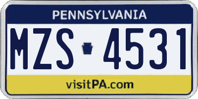PA license plate MZS4531