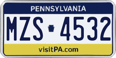 PA license plate MZS4532