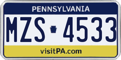 PA license plate MZS4533