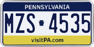 PA license plate MZS4535