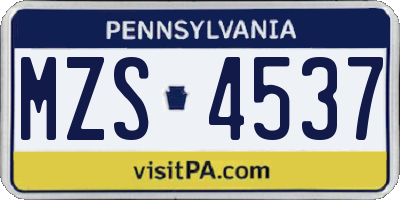 PA license plate MZS4537
