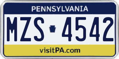 PA license plate MZS4542