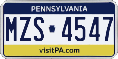 PA license plate MZS4547