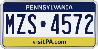 PA license plate MZS4572
