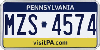 PA license plate MZS4574