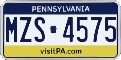 PA license plate MZS4575