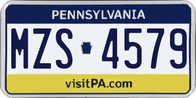 PA license plate MZS4579
