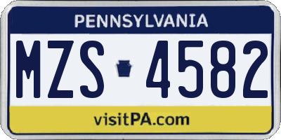 PA license plate MZS4582