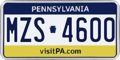 PA license plate MZS4600