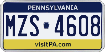 PA license plate MZS4608