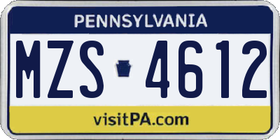 PA license plate MZS4612