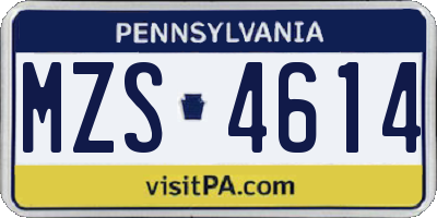 PA license plate MZS4614