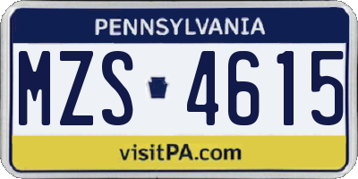 PA license plate MZS4615