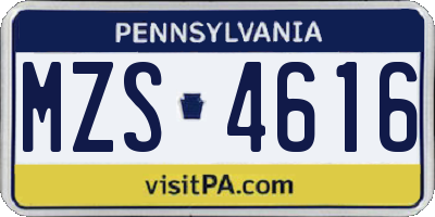 PA license plate MZS4616