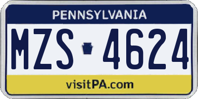 PA license plate MZS4624