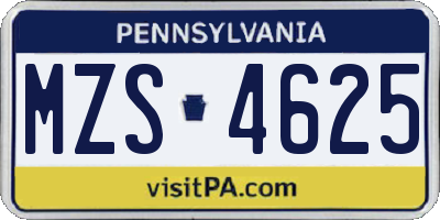 PA license plate MZS4625