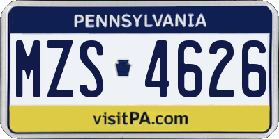 PA license plate MZS4626