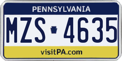 PA license plate MZS4635