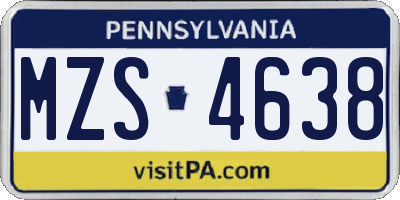 PA license plate MZS4638