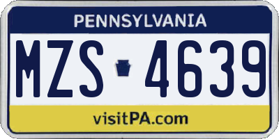 PA license plate MZS4639