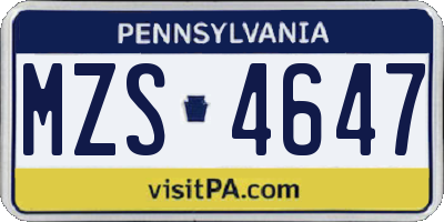 PA license plate MZS4647