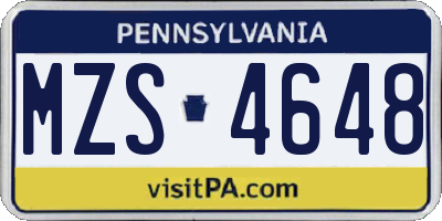 PA license plate MZS4648