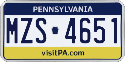 PA license plate MZS4651