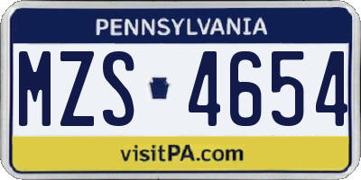 PA license plate MZS4654