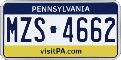 PA license plate MZS4662