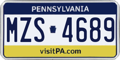 PA license plate MZS4689