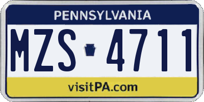 PA license plate MZS4711