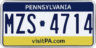 PA license plate MZS4714
