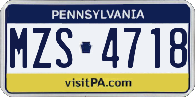 PA license plate MZS4718