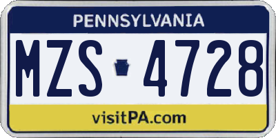 PA license plate MZS4728